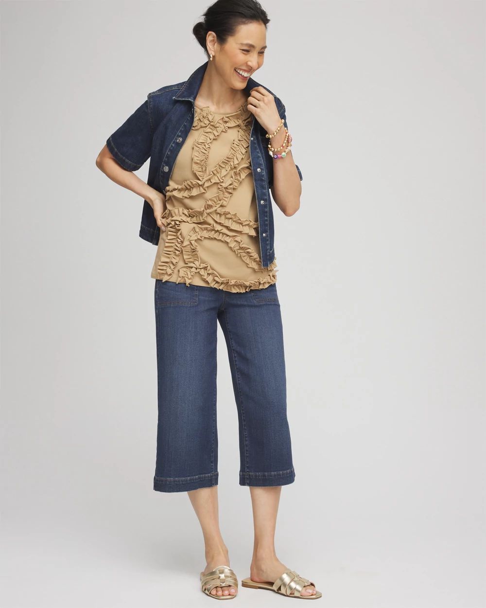 Sleeveless Ruffle-Appliqué Tank Top click to view larger image.