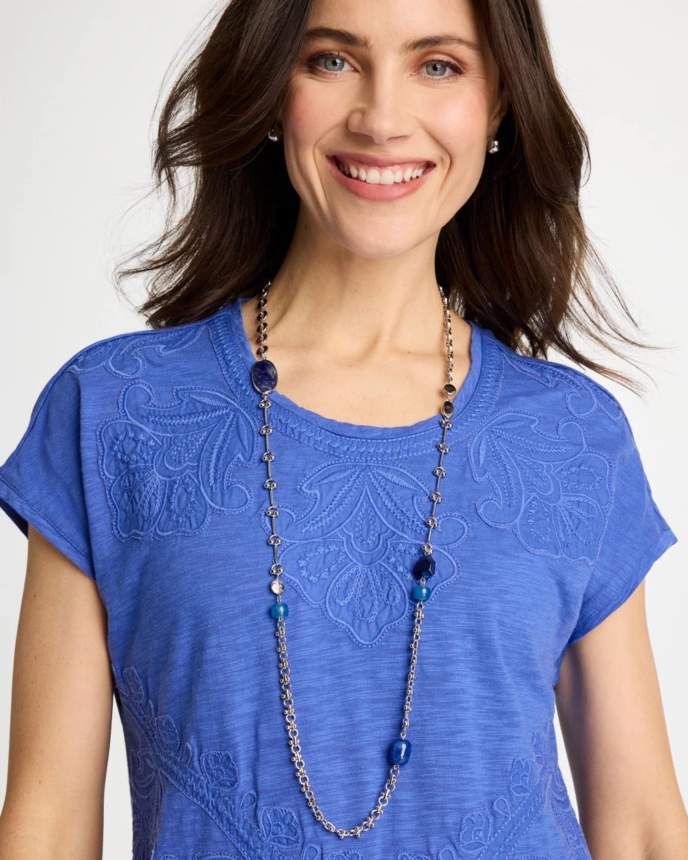 Blue Accent Long Single Strand Necklace