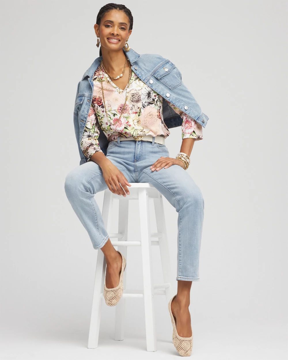 Touch of Cool™ Floral 3/4 Sleeve Tee click to view larger image.