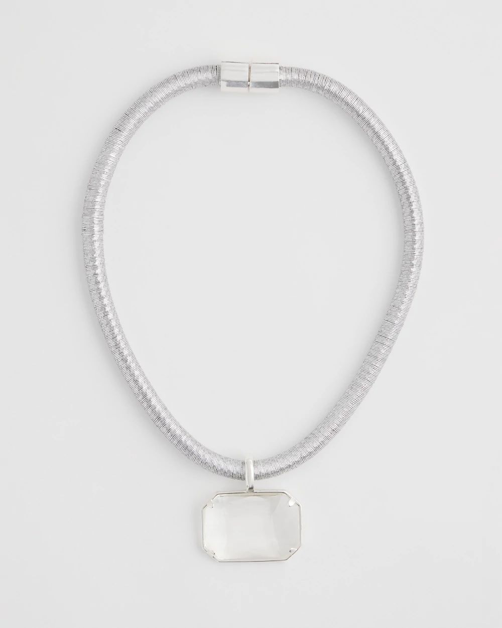 Silvertone Gem Pendant Cord Necklace