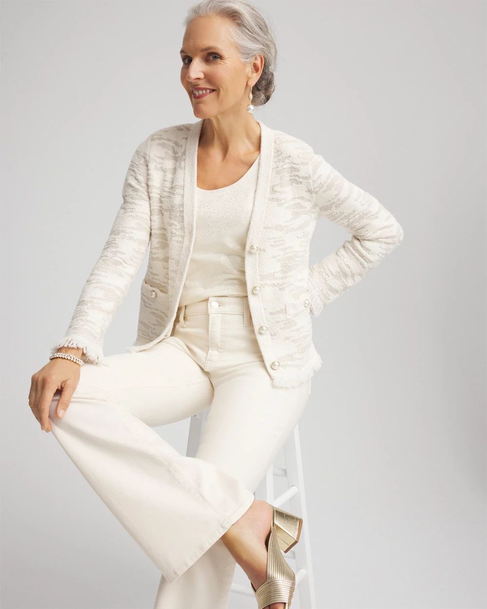 Fringe Textured V-Neck Cardigan click to view larger image.