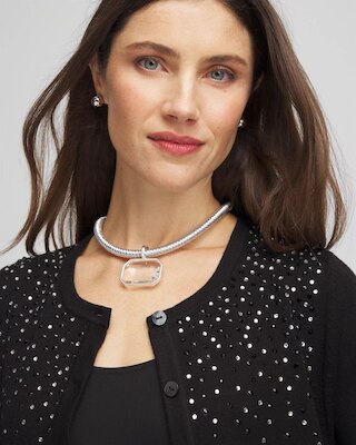 Silvertone Gem Pendant Cord Necklace click to view larger image.