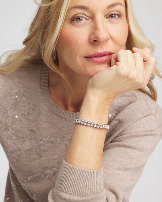 Silver Bezel Set Stretch Tennis Bracelet click to view larger image.