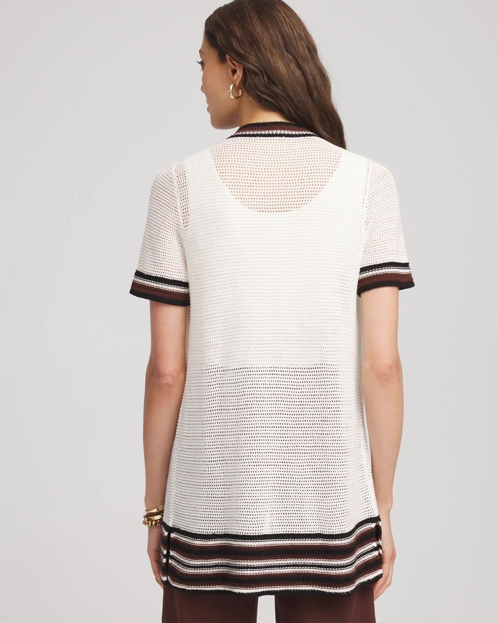 Pointelle High-Style Short-Sleeve Cardigan click to view larger image.