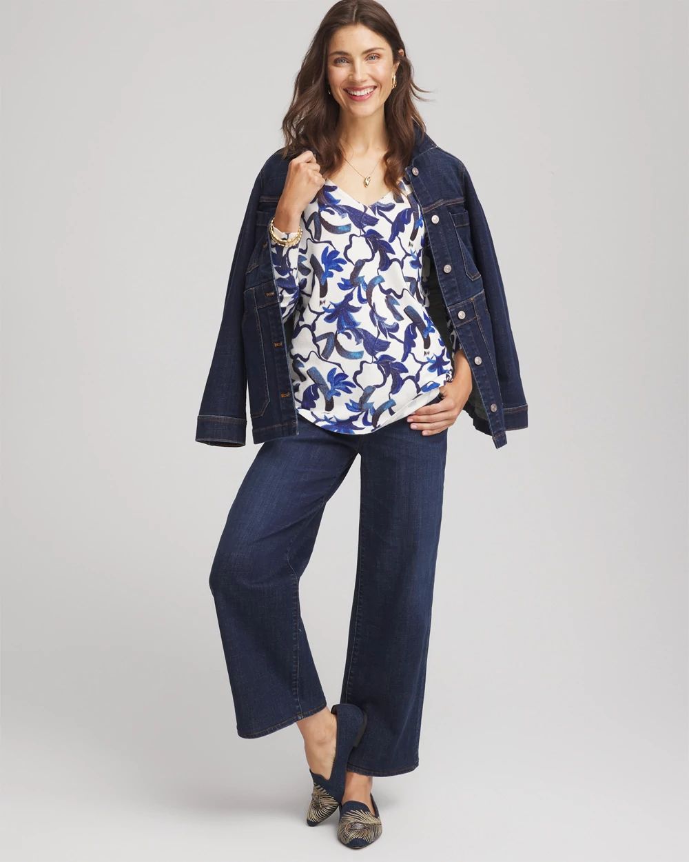 Ella V-Neck Blue-Petals Pullover Sweater click to view larger image.