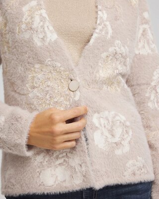 Fuzzy Jacquard Boyfriend Cardigan click to view larger image.