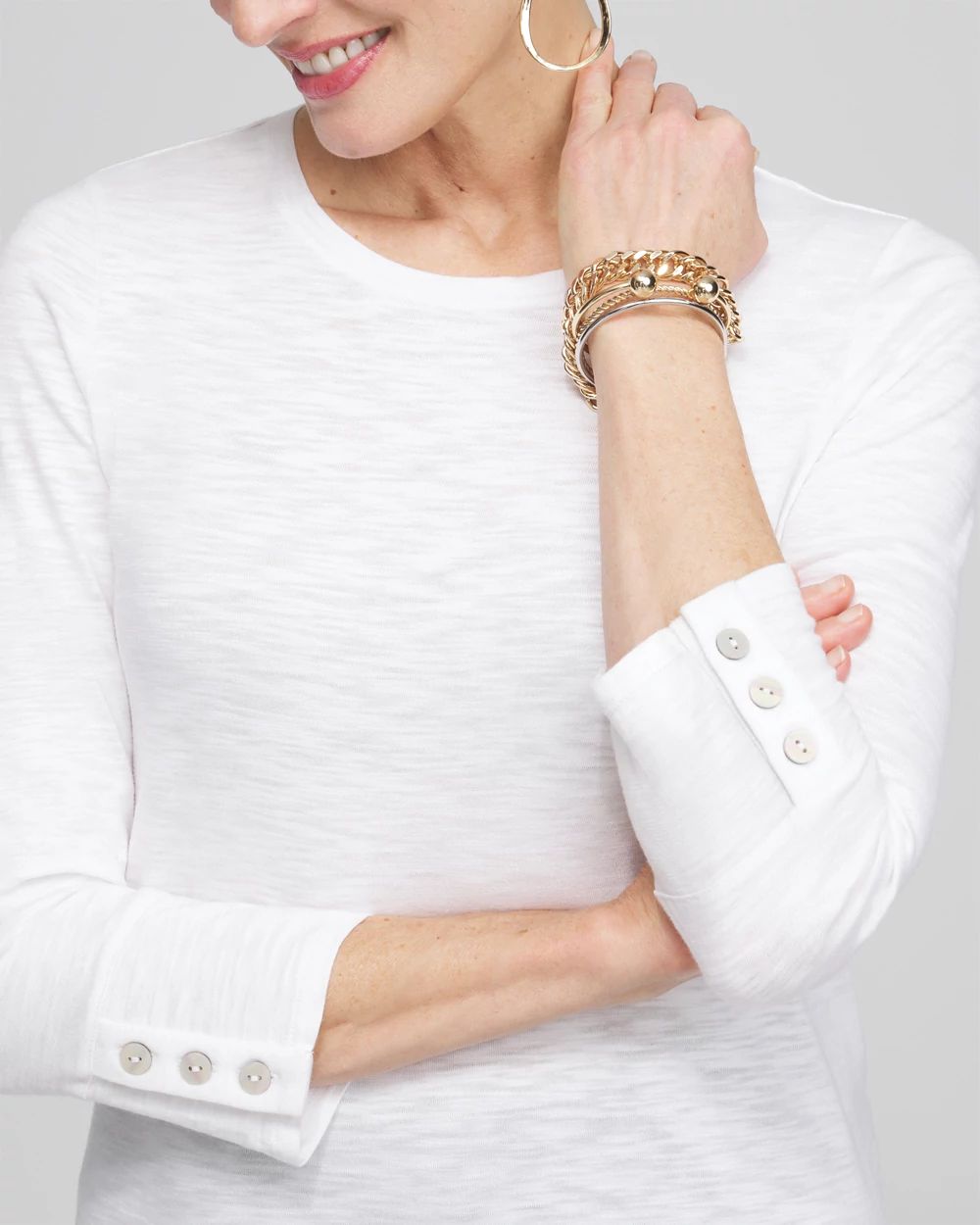 Cotton Slub 3/4 Sleeve Button Tee