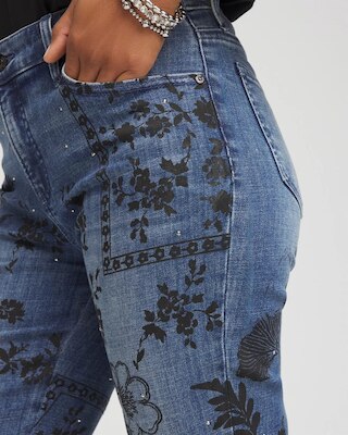 Mixed-Media Girlfriend Slim Ankle Jeans click to view larger image.