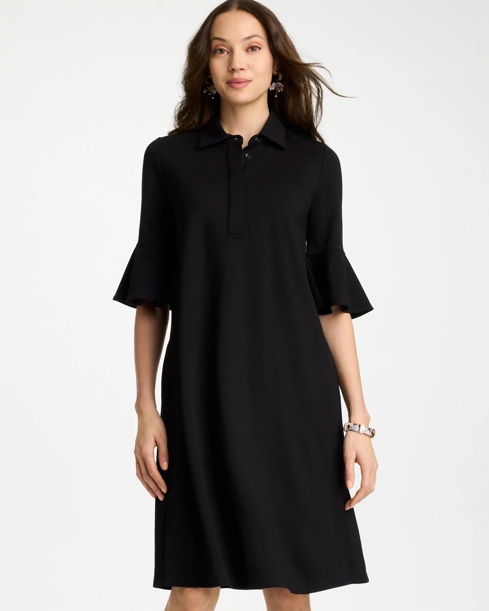 Flounce Sleeve Poplin Dress