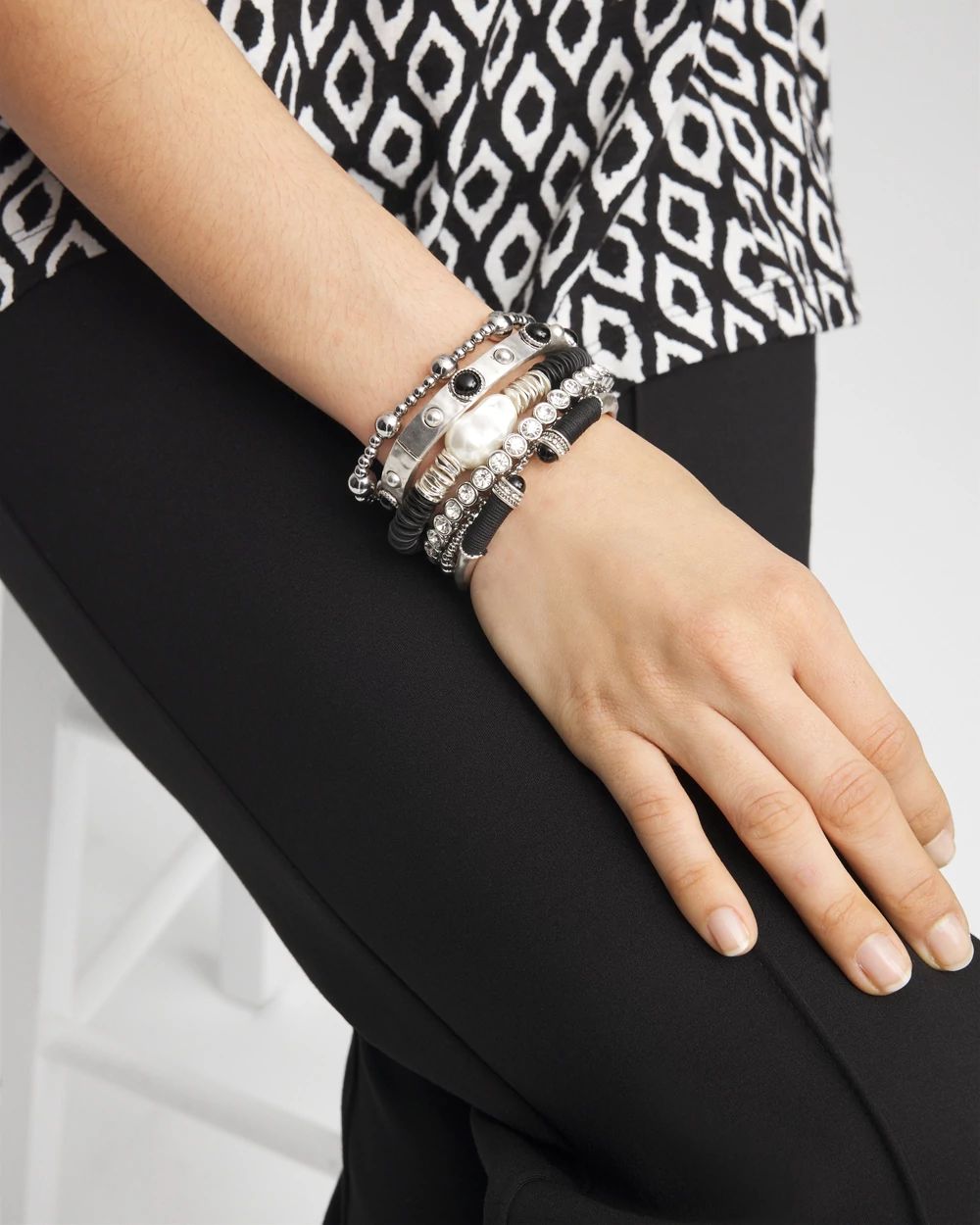 Silver-tone Small Bead Stretch Bracelet
