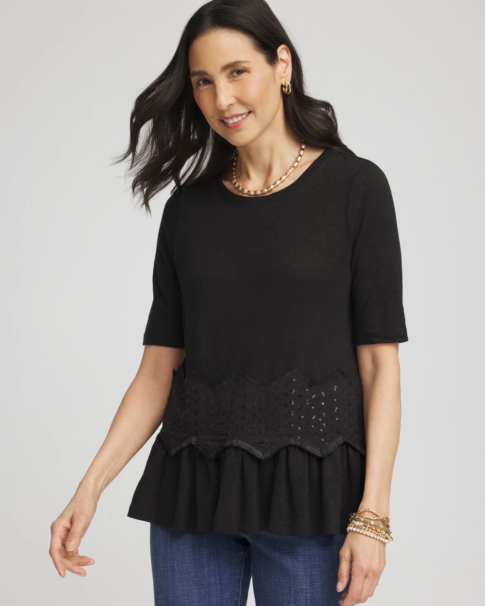Chevron Sequin Peplum Linen Tee