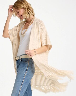 Long Knit Fringe Ruana click to view larger image.