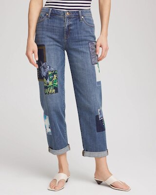 Boyfriend Patchwork Cropped Jeans