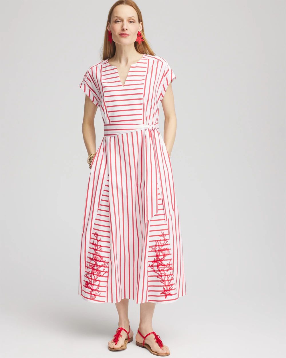 Petite Embroidered Godet Striped Maxi Dress