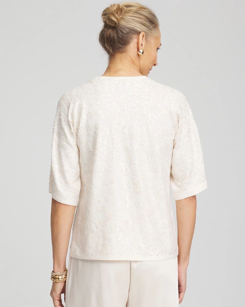 Short Sleeved Sequin Pullover Sweater click to view larger image.