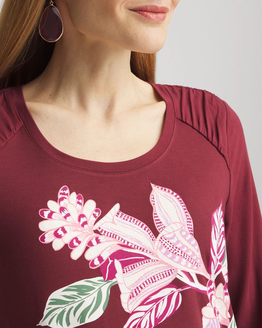 Touch of Cool™ Gathered Sleeve Floral Print Tee click to view larger image.