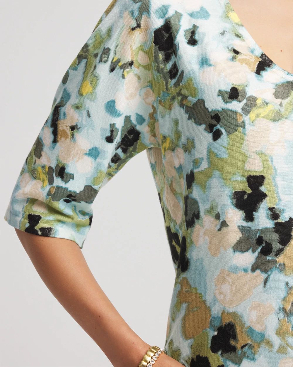 Printed Dolman V-Neck Pullover Sweater