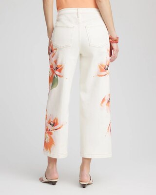 Floral High-Rise Wide-Leg Cropped Jeans click to view larger image.