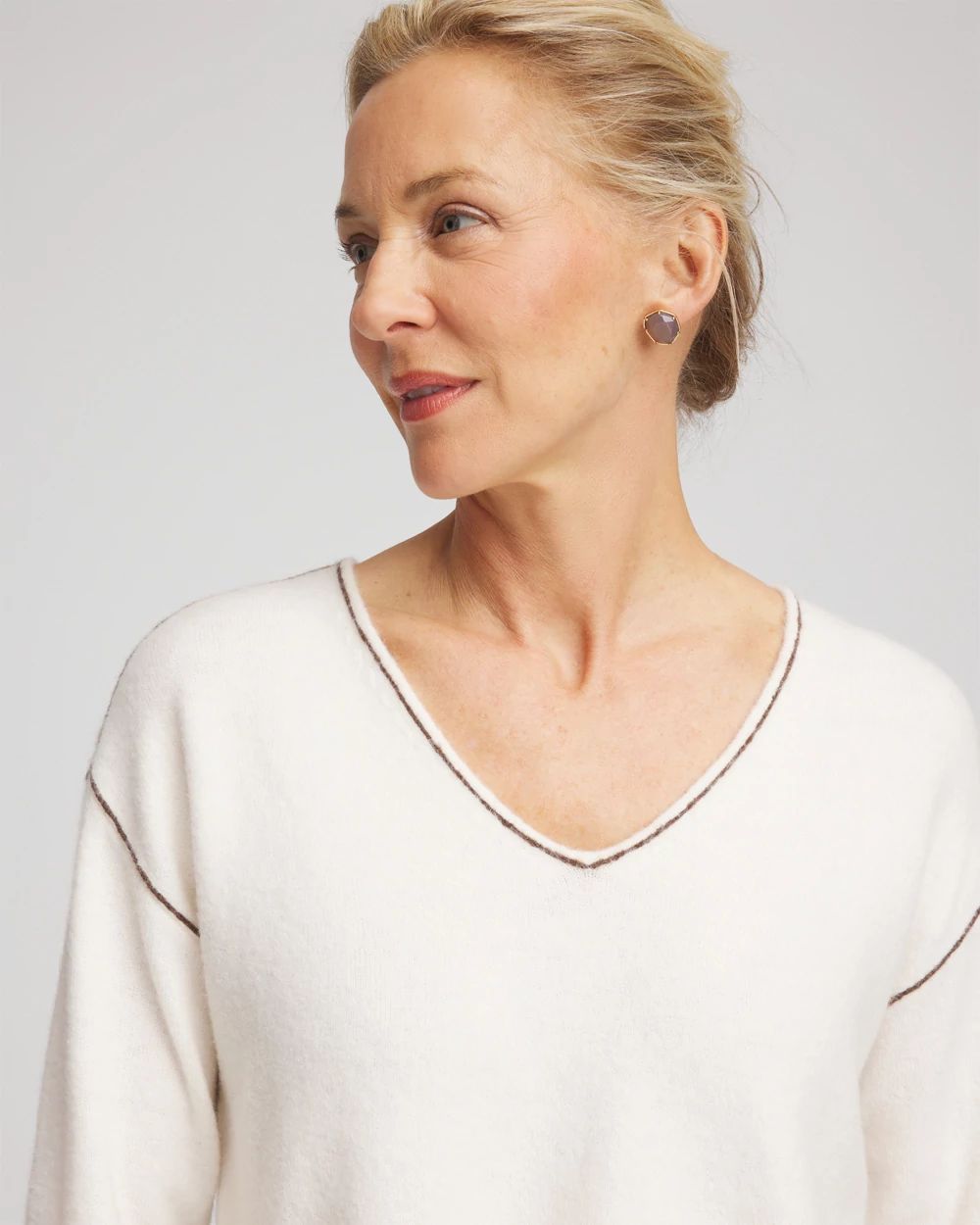 Contrast Stitch V-Neck Sweater