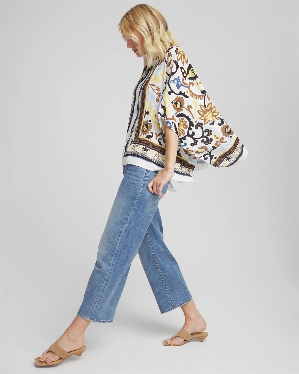 Printed Button-Front Poncho