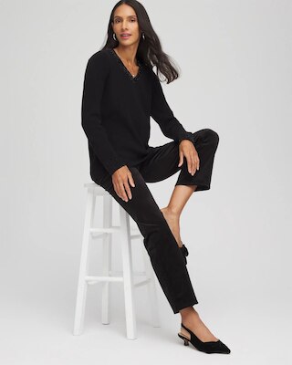 Embellished V-Neck Pullover Sweater click to view larger image.