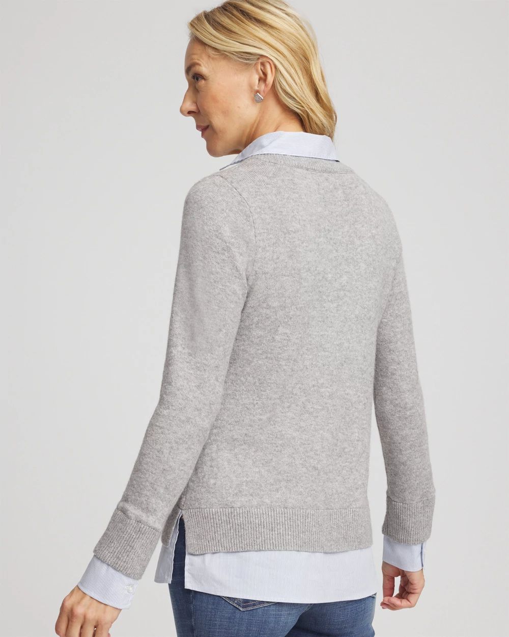 Sequin Built-In Shirt Knit Sweater