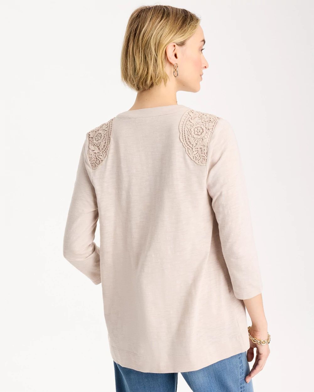 Embroidered 3/4 Sleeve Cardigan click to view larger image.