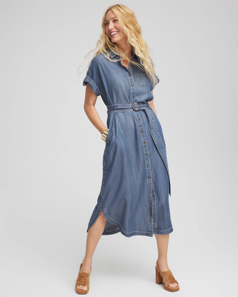 Denim Tie  Midi Shirtdress