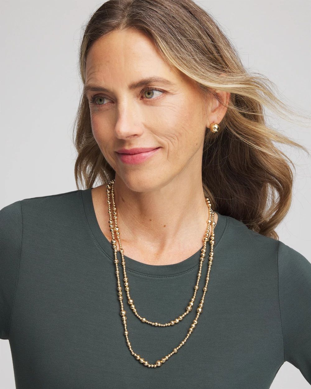 Goldtone Long Beaded Necklace