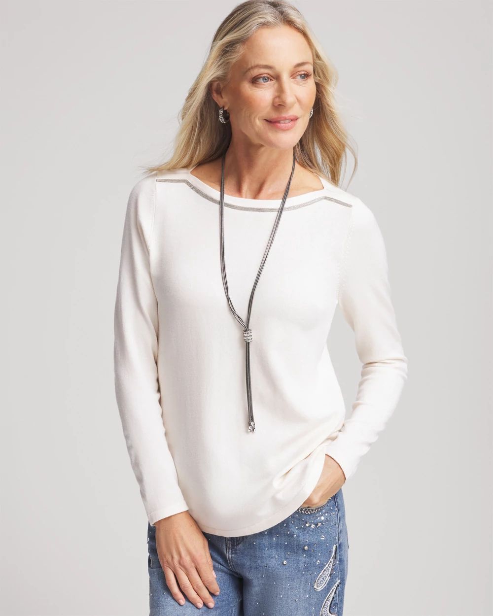 Caviar Bead Bateau Neck Sweater