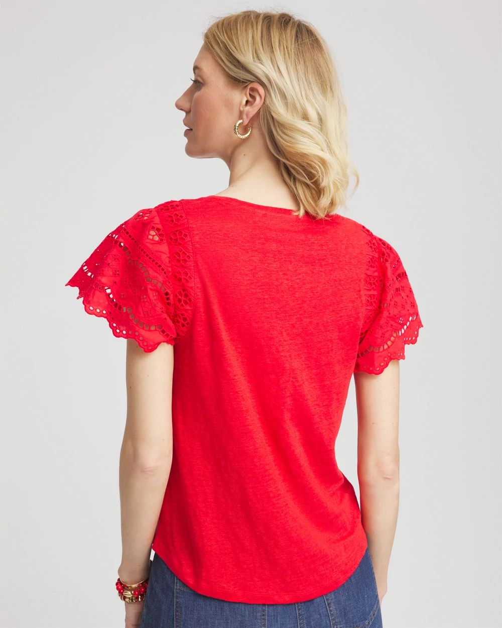 Linen Embroidered Lace Tee