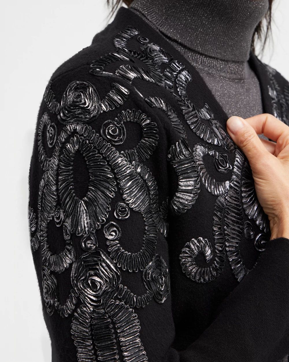 Foil Soutache Cardigan Sweater
