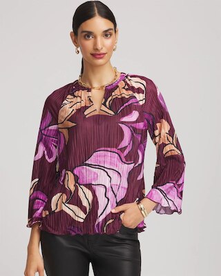 Printed Pleated V-Neck Tee