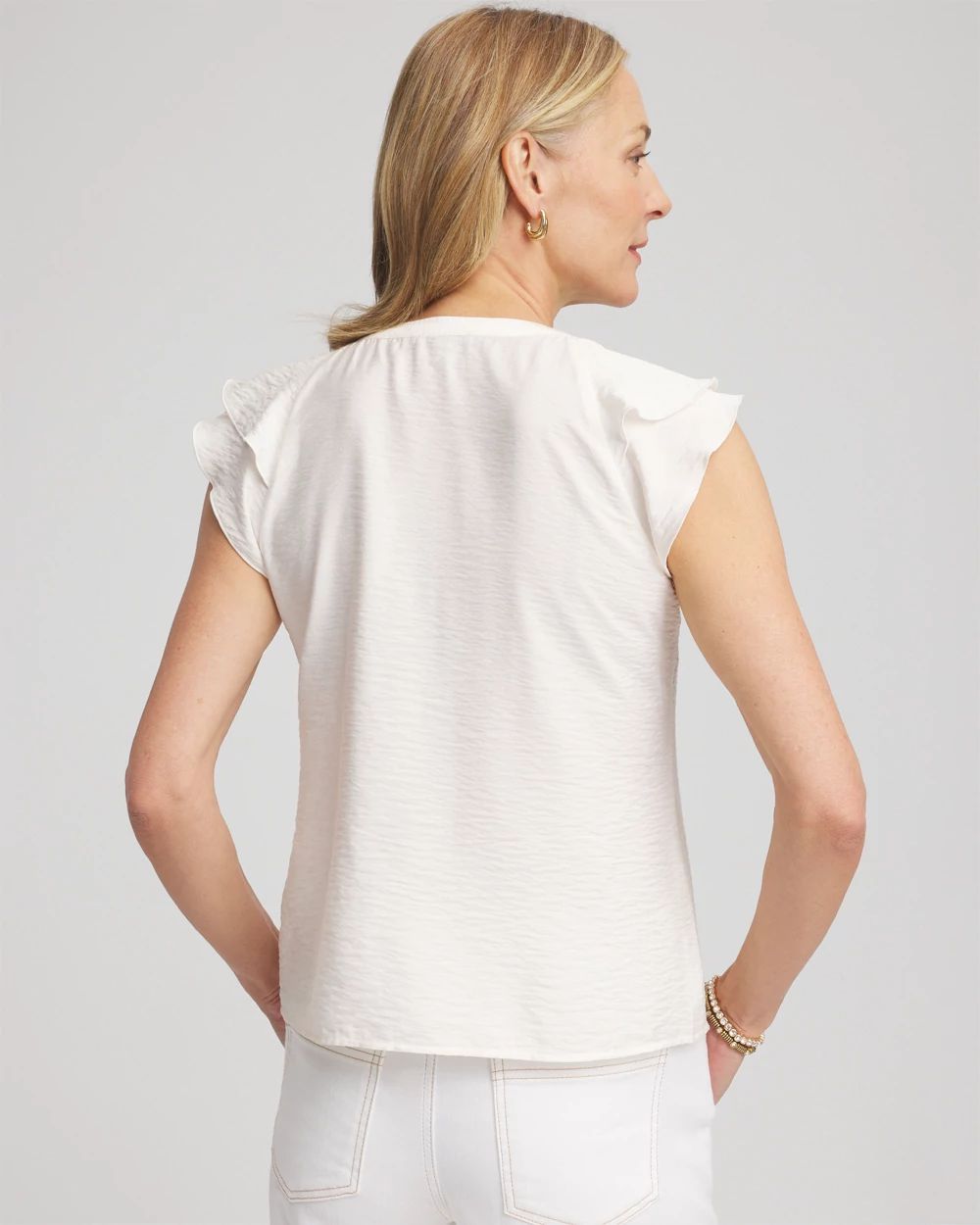 Crepe Ruffle-Trim Blouse click to view larger image.