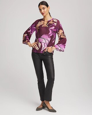 Printed Pleated V-Neck Tee click to view larger image.