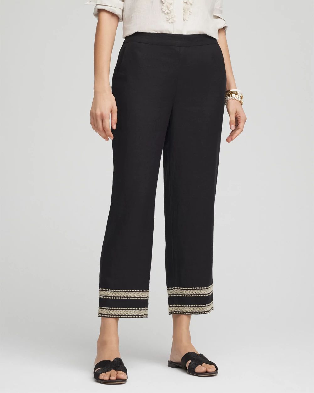 Linen Elastic Waist Cropped Pants