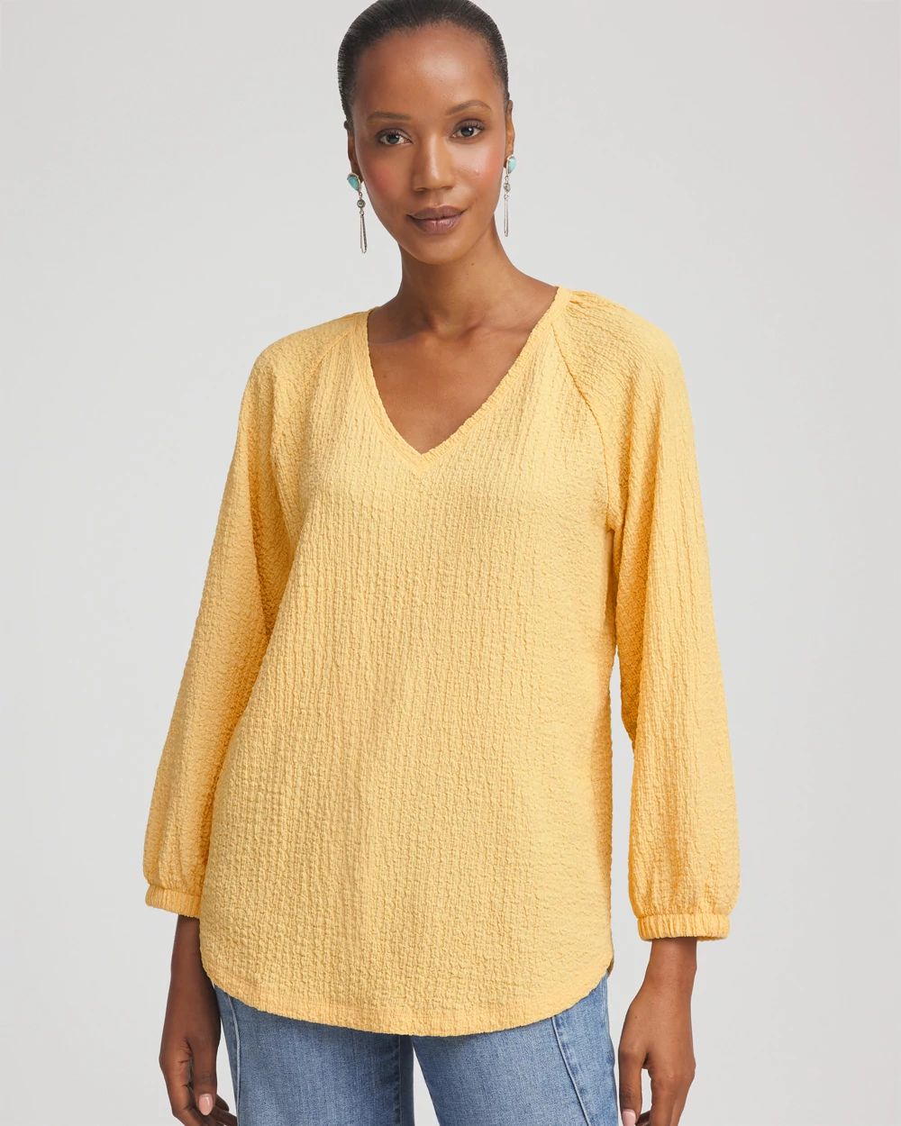 Textured Raglan V-Neck Top