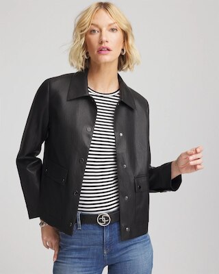 Snap Front Faux Leather Jacket