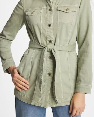 Elongated Belted Denim Jacket click to view larger image.