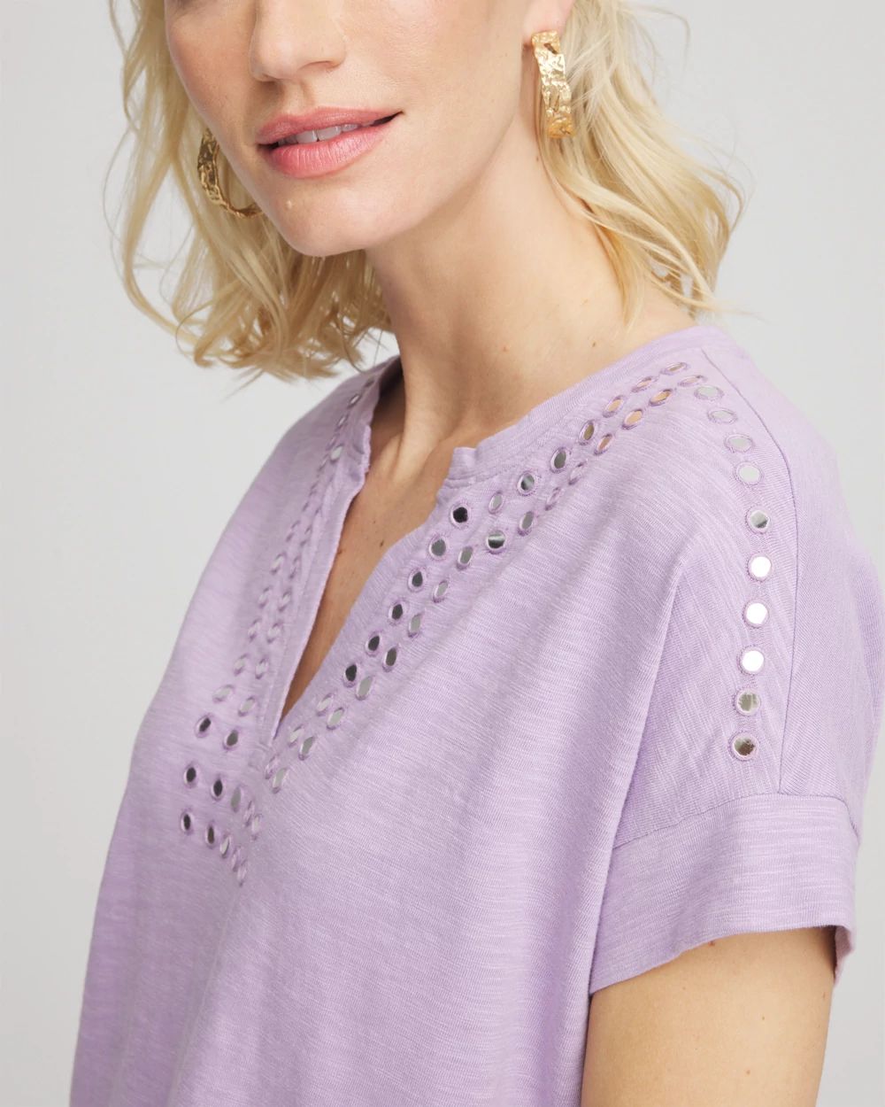 Paillette Trim Cotton Slub Tee