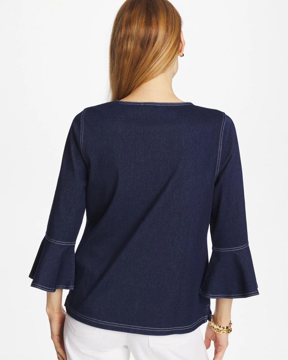 Indigo Denim Trumpet Sleeve Top click to view larger image.