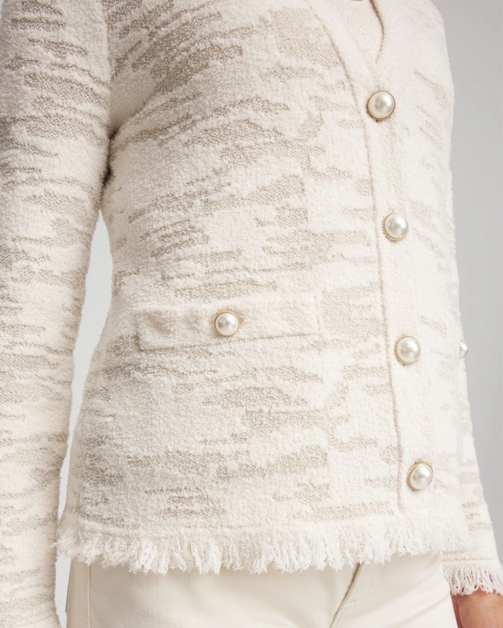 Fringe Textured V-Neck Cardigan click to view larger image.