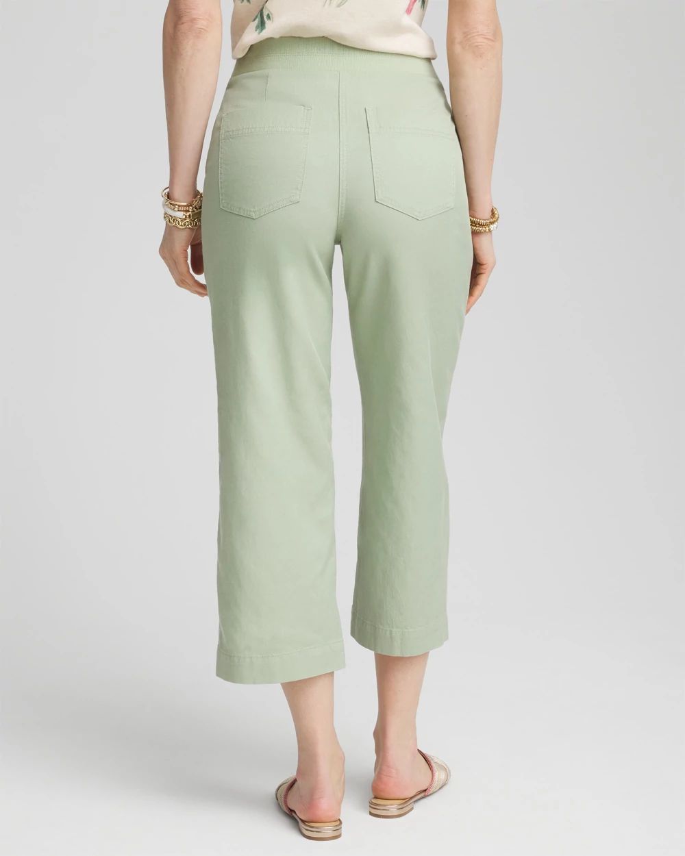 Ribbed Waist Linen Blend Straight-Leg Cropped Pants