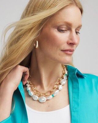 Pearlescent Goldtone Collar Necklace click to view larger image.