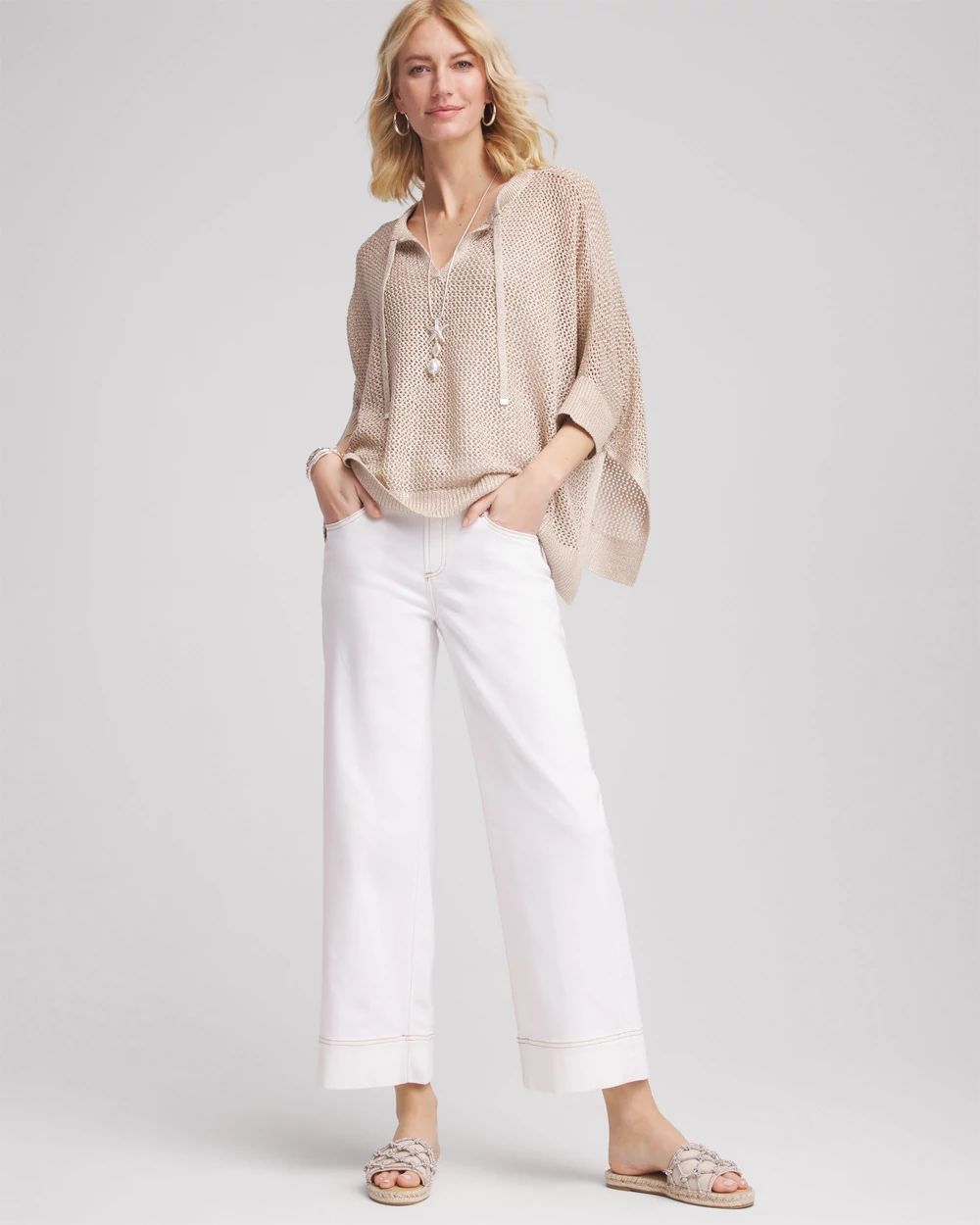 No Stain Pull-On Wide Leg Cropped Jeans click to view larger image.