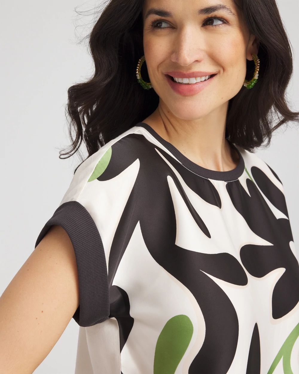 Floral Rib-Knit Satin Top