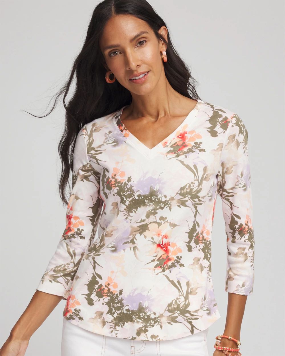 Pima Floral 3/4 Sleeve Tee