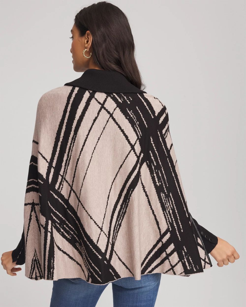 Jacquard Zip-Front Sweater Cape