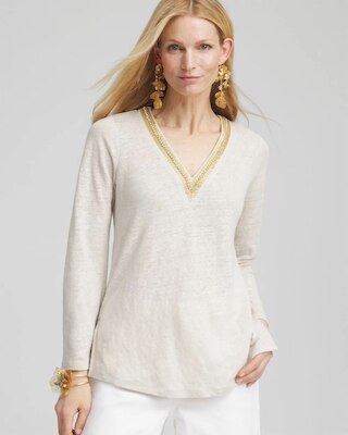 Linen Embellished V-Neck Tunic
