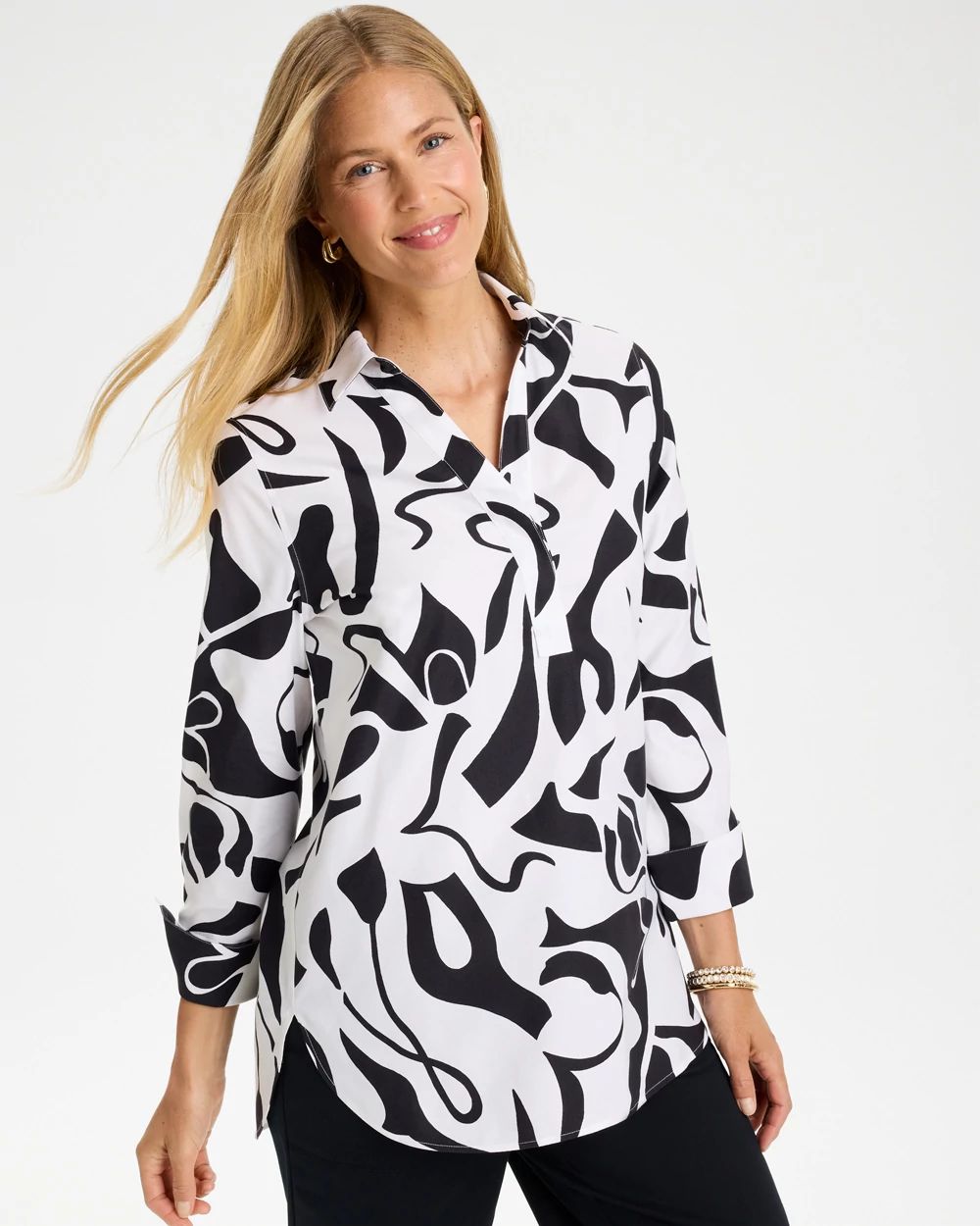 No Iron™ Stretch Two-Tone Print Tunic